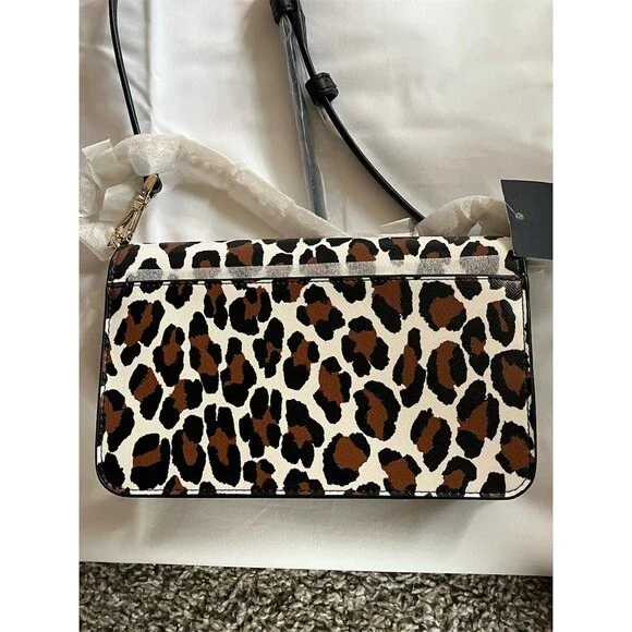 Kate Spade New York Madison Small Flap Crossbody Bag Black Leopard Print - Picture 2 of 10